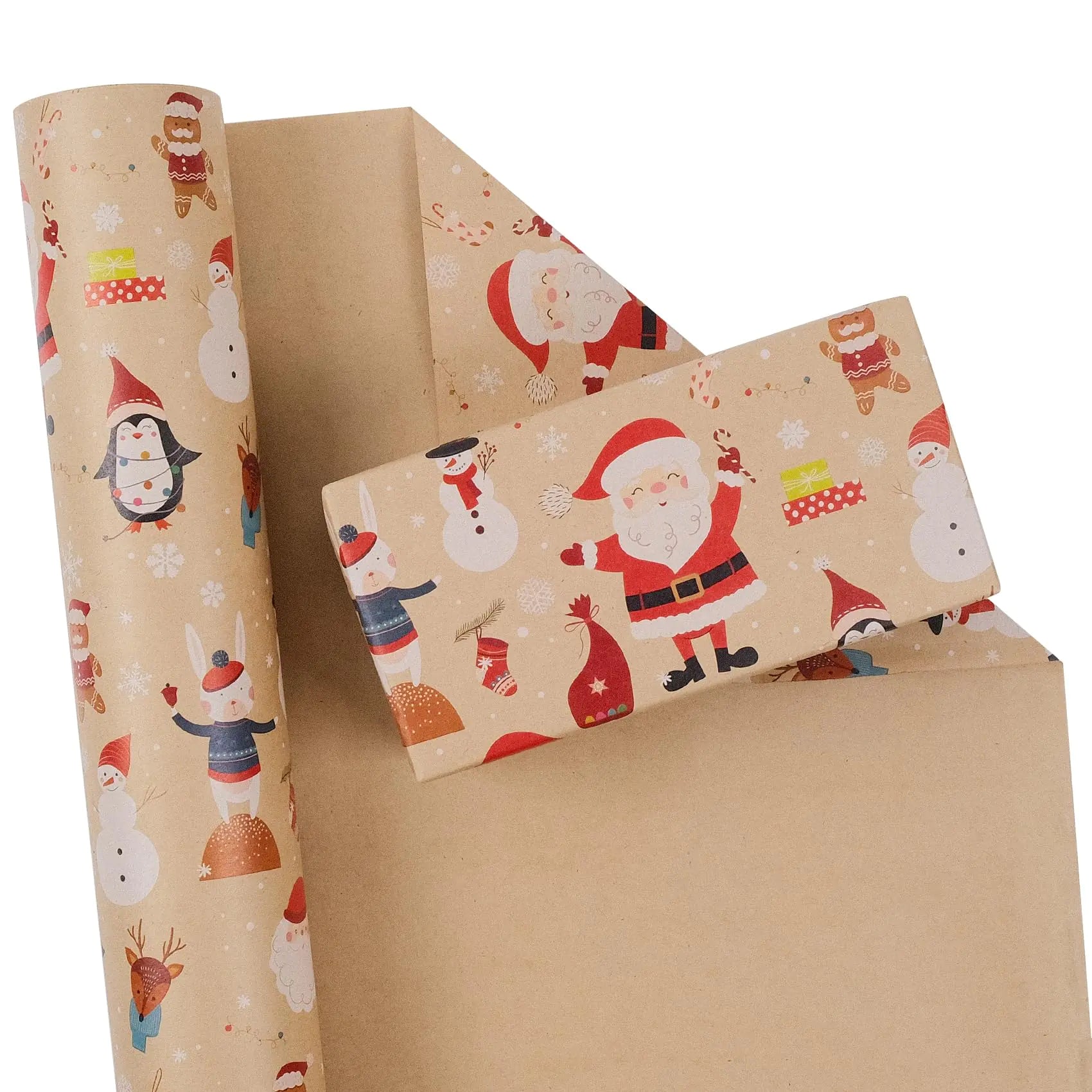 Aimyoo Santa Snowman Kraft Christmas Wrapping Paper Jumbo Roll Penguin Gingerbread Xmas Gift Wrap Paper 17 in x 60 ft