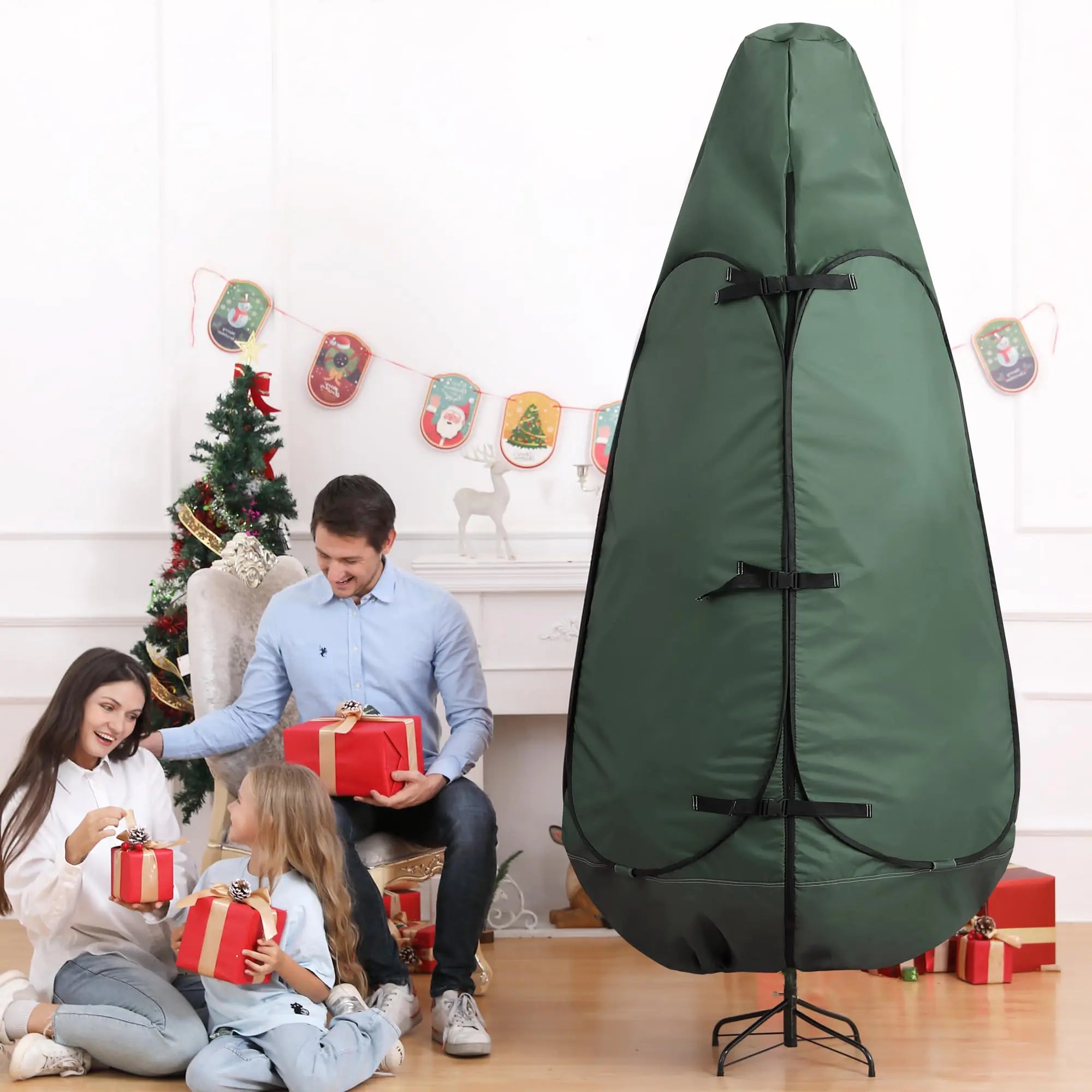 Upright Christmas Tree Storage Bag 7.5 Ft Artificial Christmas Tree Storage Bag Christmas Tree Cover for Upright Storage Fit 6 Ft / 6.5 Ft / 7 Ft / 7.5 Christmas Tree Storage Bag 6.5ft Green