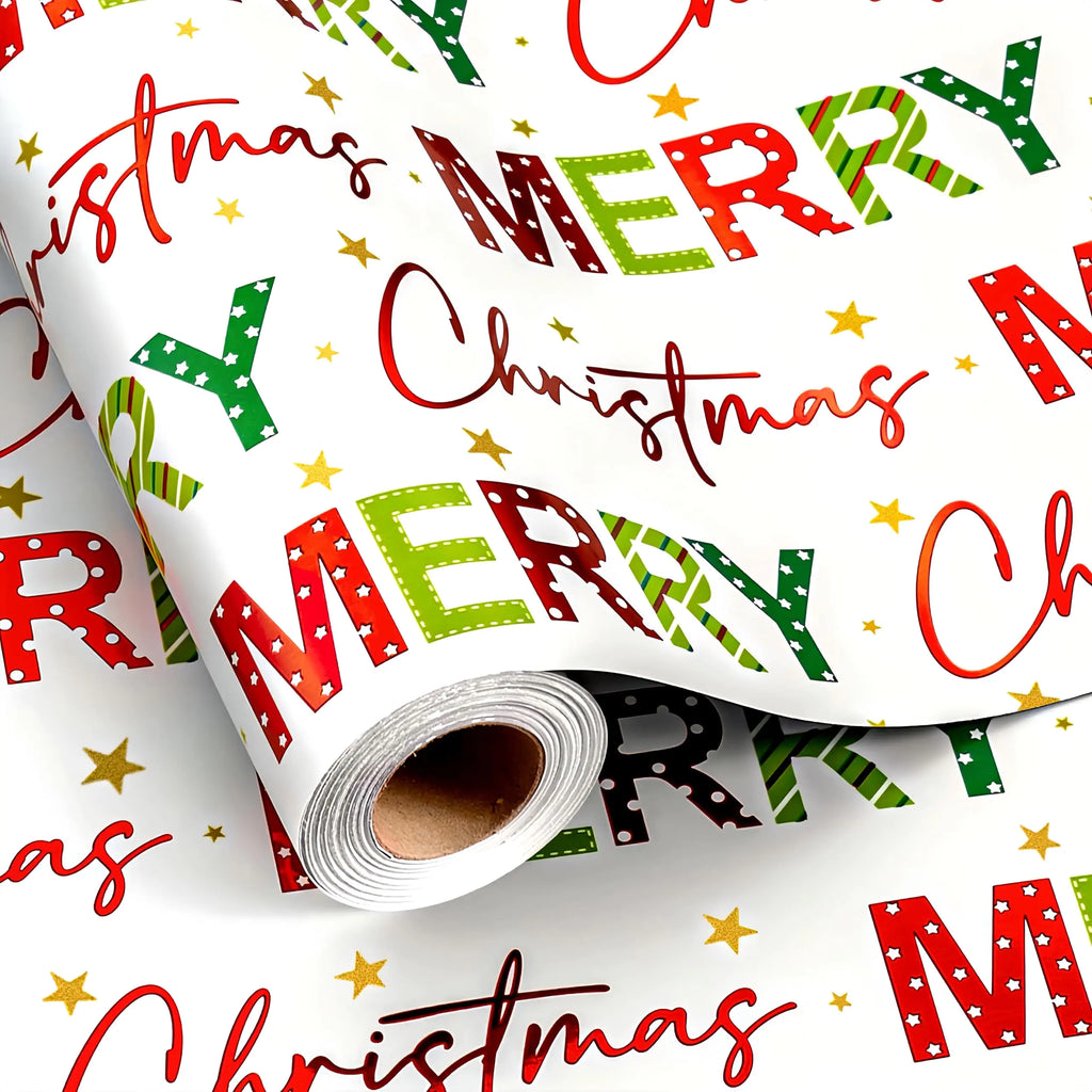 Burymento Christmas Wrapping Paper Metallic Foil Shiny Wrapping Paper RollGift Wrap Paper with Grid Lines for Christmas- 17 Inches x 32.8 Feet Purely Letter Pattern