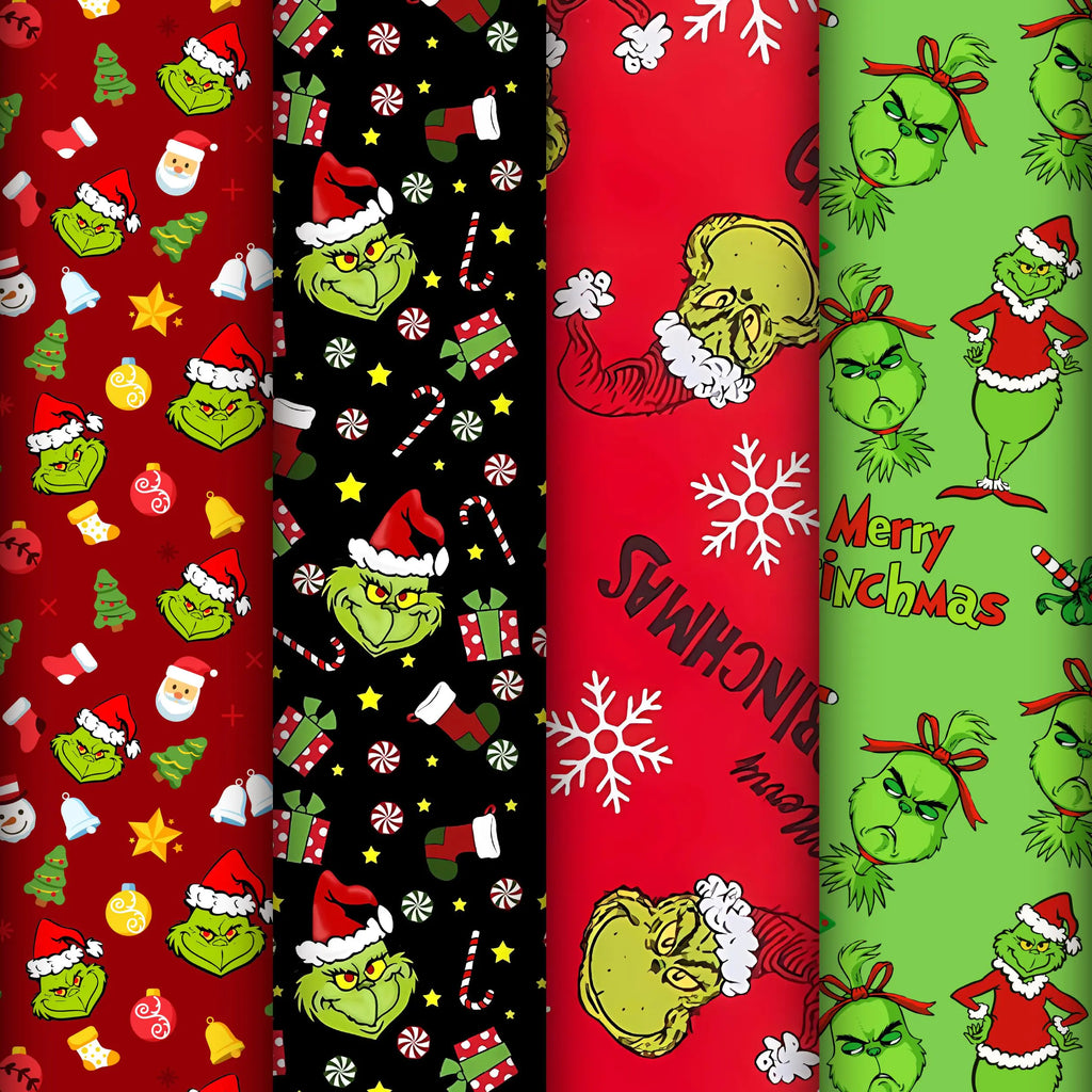 QANPE 12 Sheets Folded Christmas Wrapping Paper Funny Cartoon Red Green Xmas Holiday Wrapping Paper Merry Christmas Art Paper for DIY Birthday New Year Gift Packing Decor 19.7 x 27.6