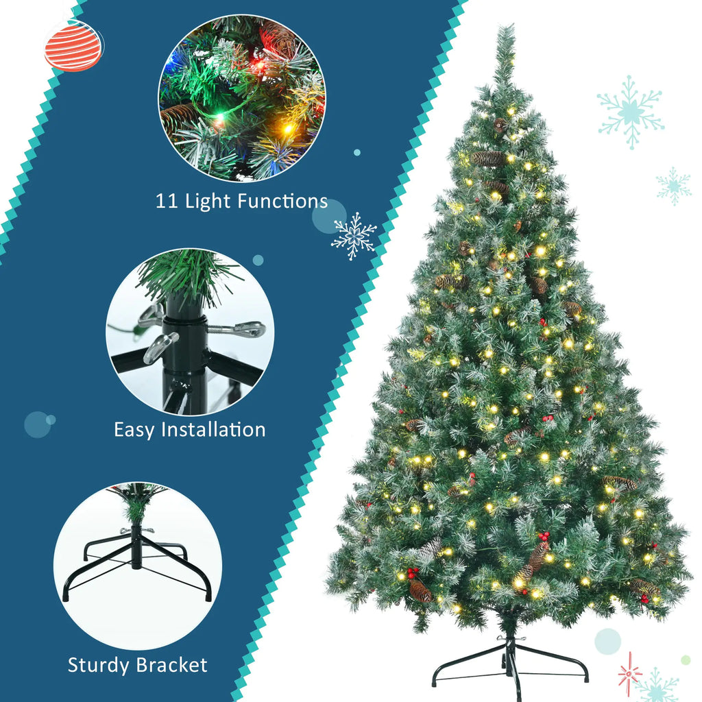 6 Feet Dark Green Pine Christmas Tree, Pre-Installed Lighting Set With Tree, Garland & Garland, Hinged Artificial Christmas Tree,