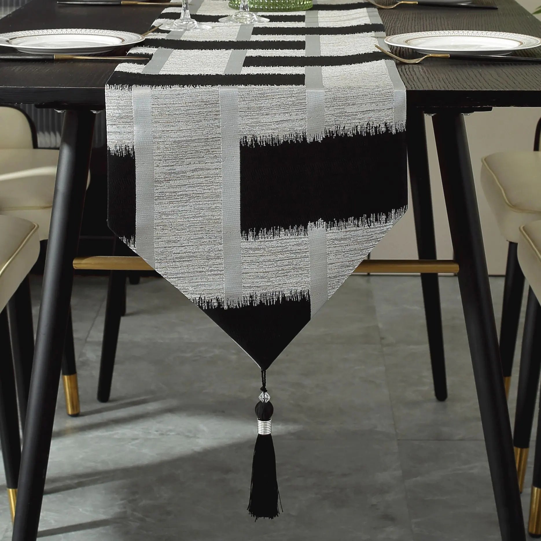 Beige Table Runner with Gold Edging for Christmas Decor