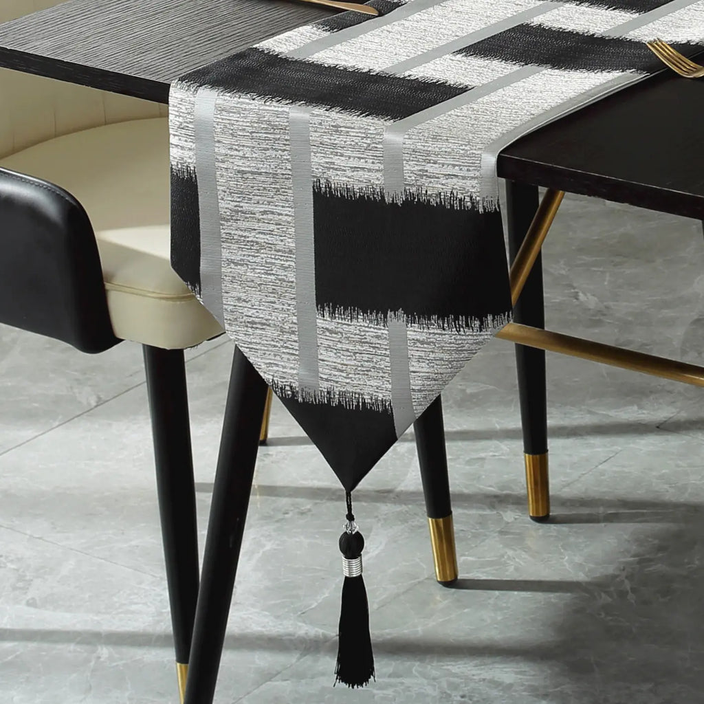 Beige Table Runner with Gold Edging for Christmas Decor