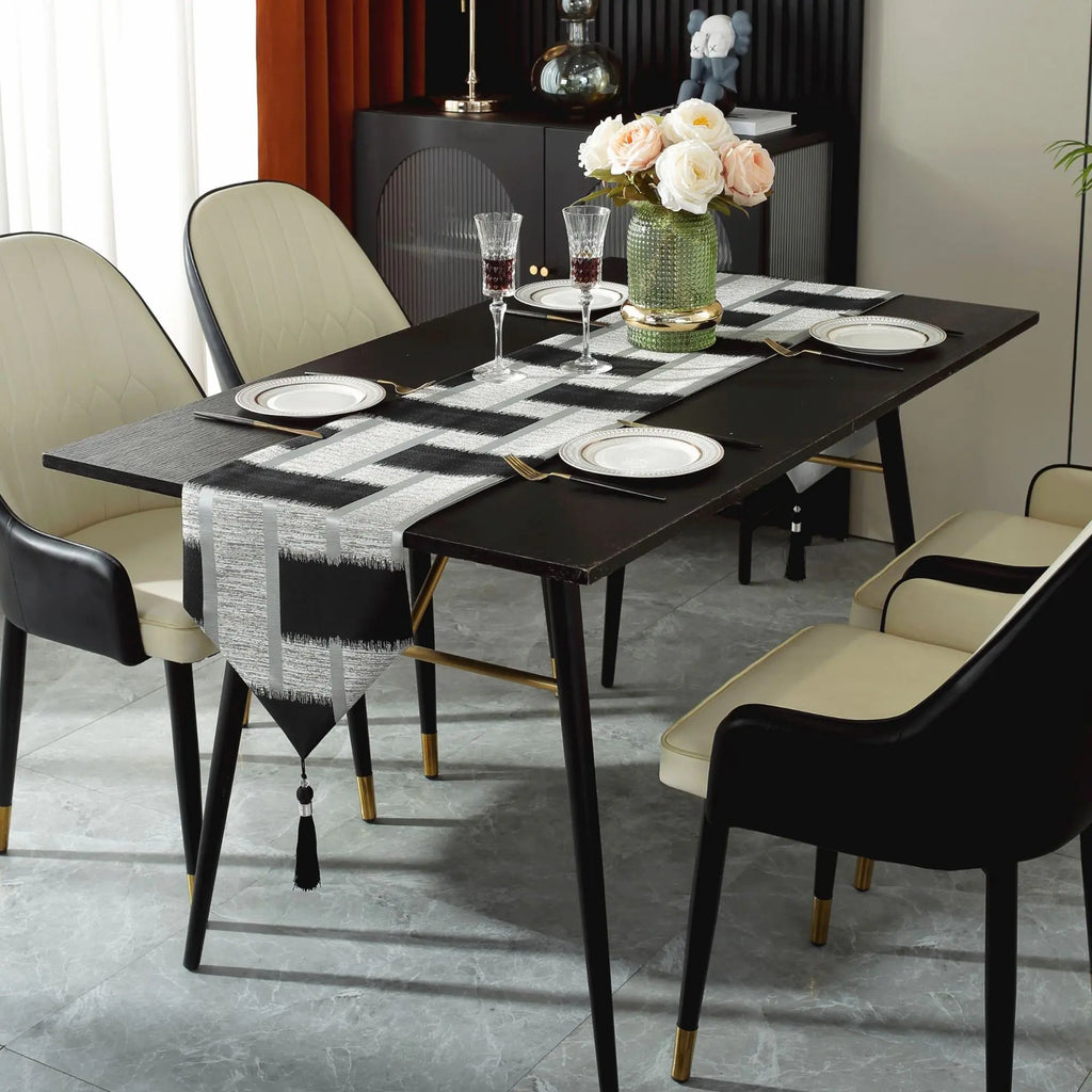 Beige Table Runner with Gold Edging for Christmas Decor