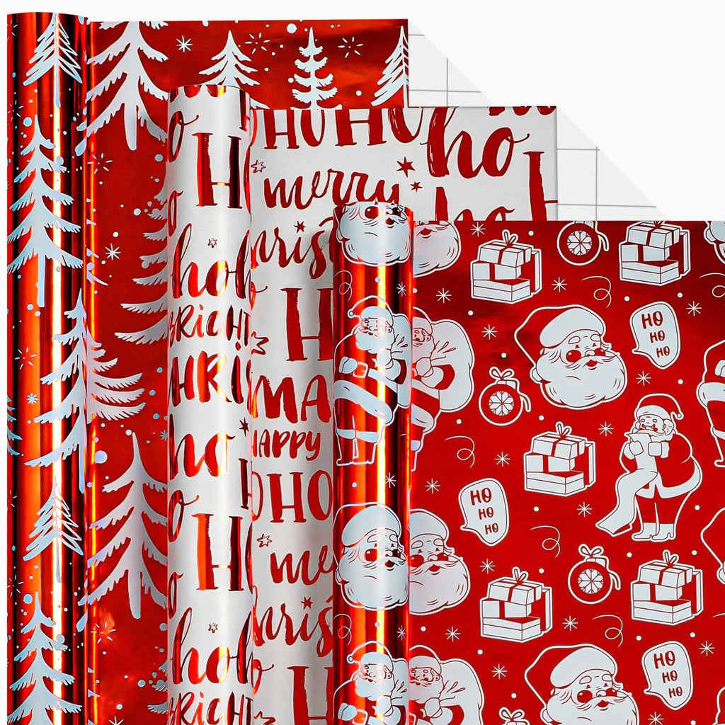 MIMUTI Christmas Wrapping Paper -Red Gift Wrapping Paper Roll 17in x 10ft Per roll Gift Wrapping Mini Rolls Design for Holiday Chrsitmas Party Celebration